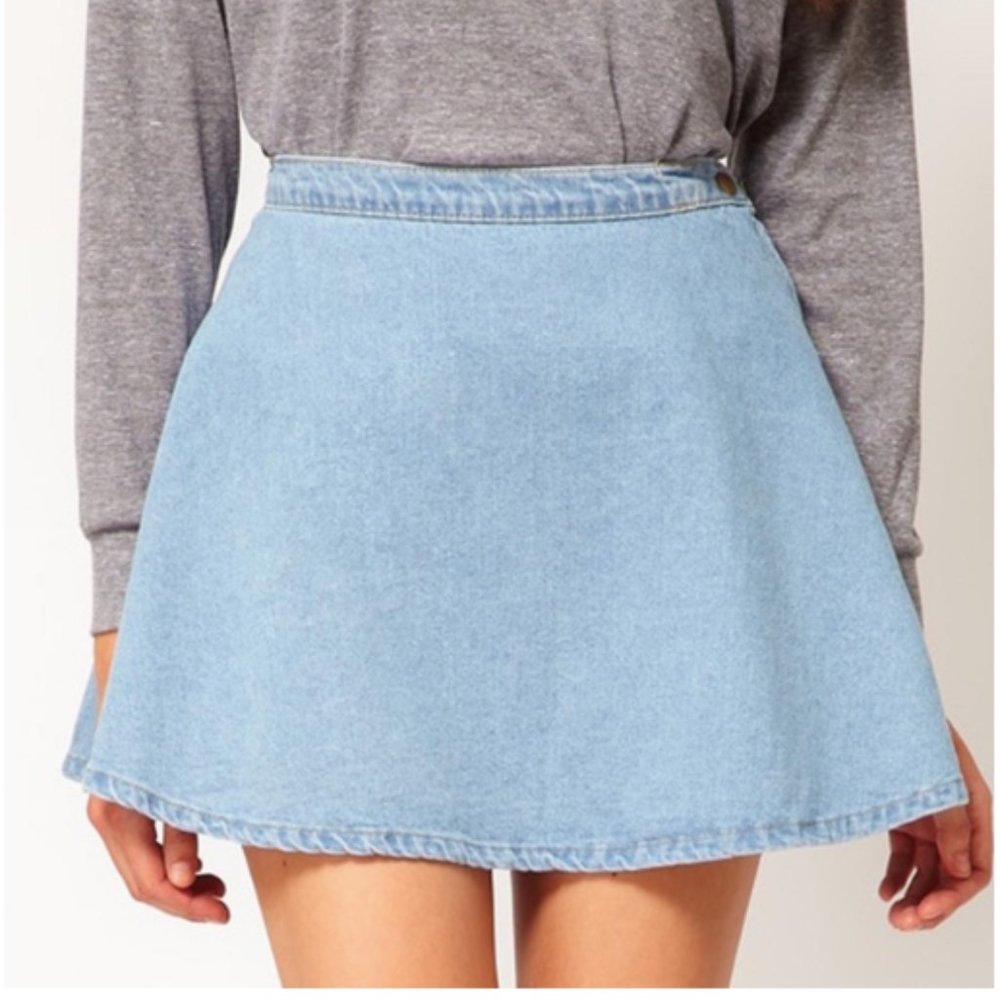 american apparel Denim jean circle skater skirt light wash